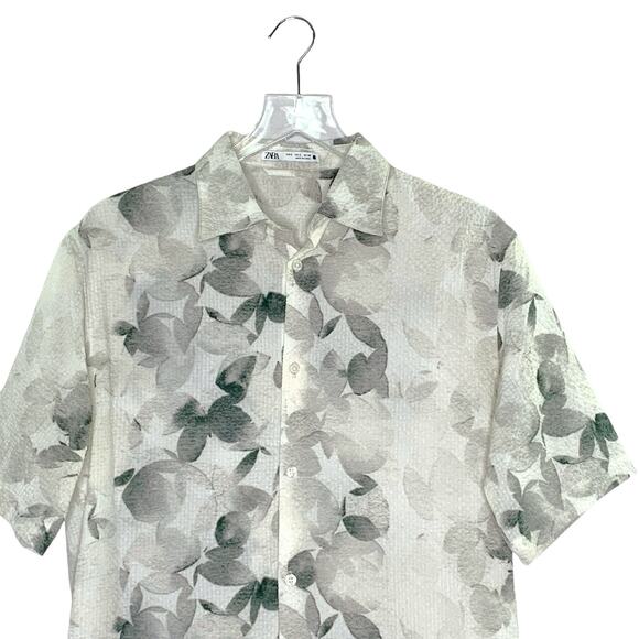 Zara S Mens Gray Resort Shirt Floral Abstract Pattern Short Sleeves - Picture 4 of 10